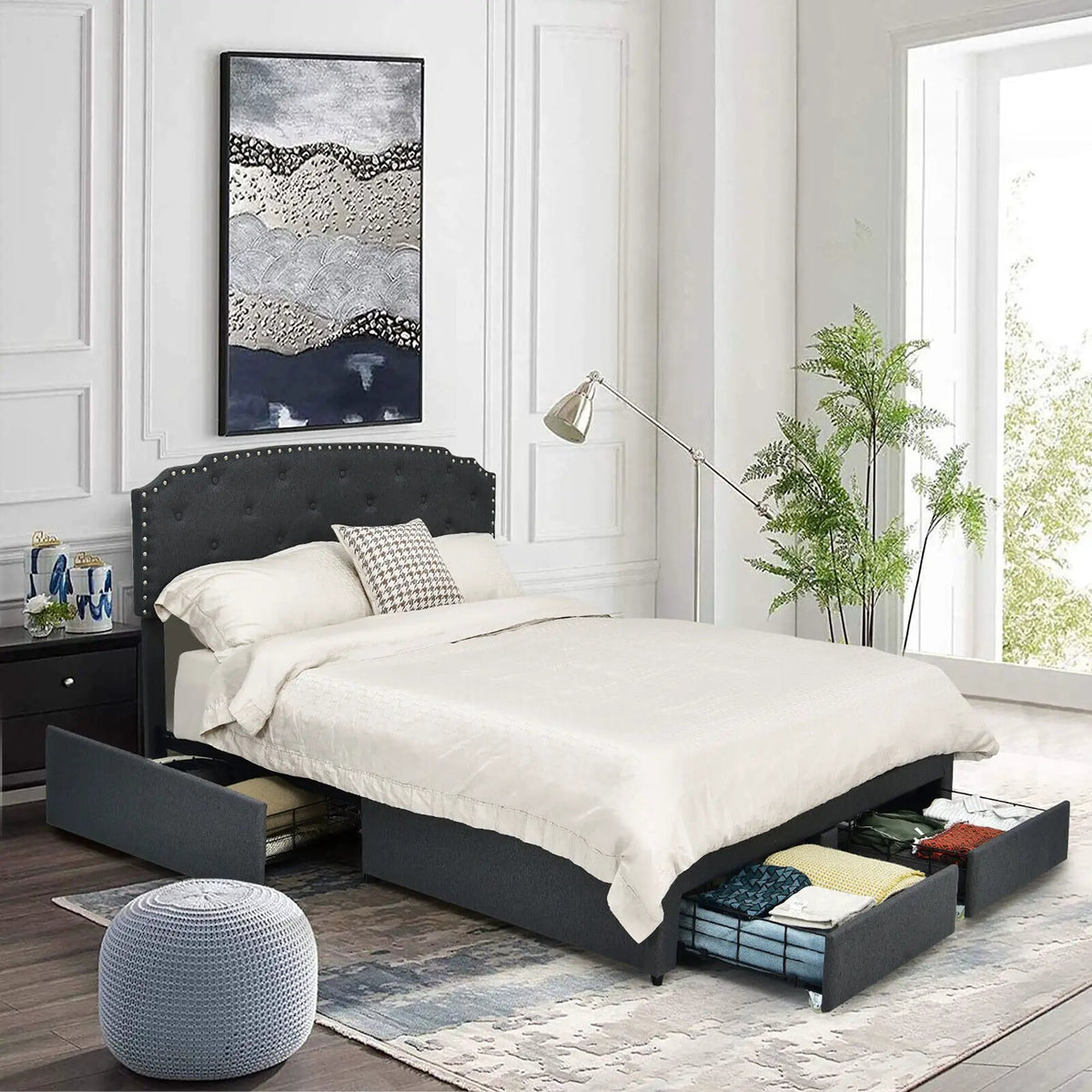 Platform Bed Frame with 4 Storage Drawers and Adjustable Headboard, photo 6 of 16
