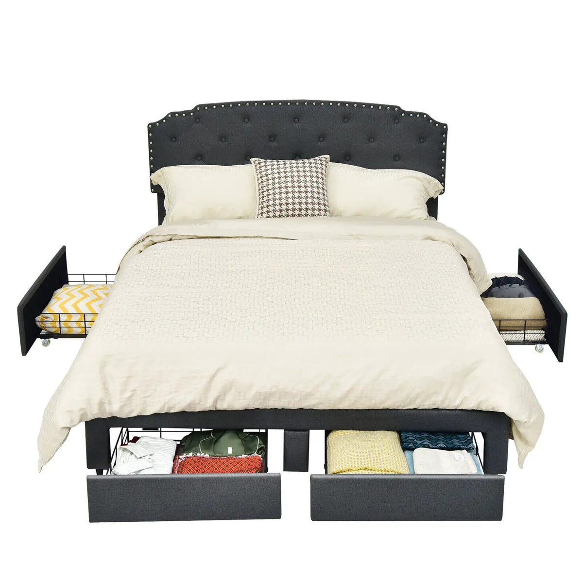 Platform Bed Frame with 4 Storage Drawers and Adjustable Headboard, photo 10 of 16