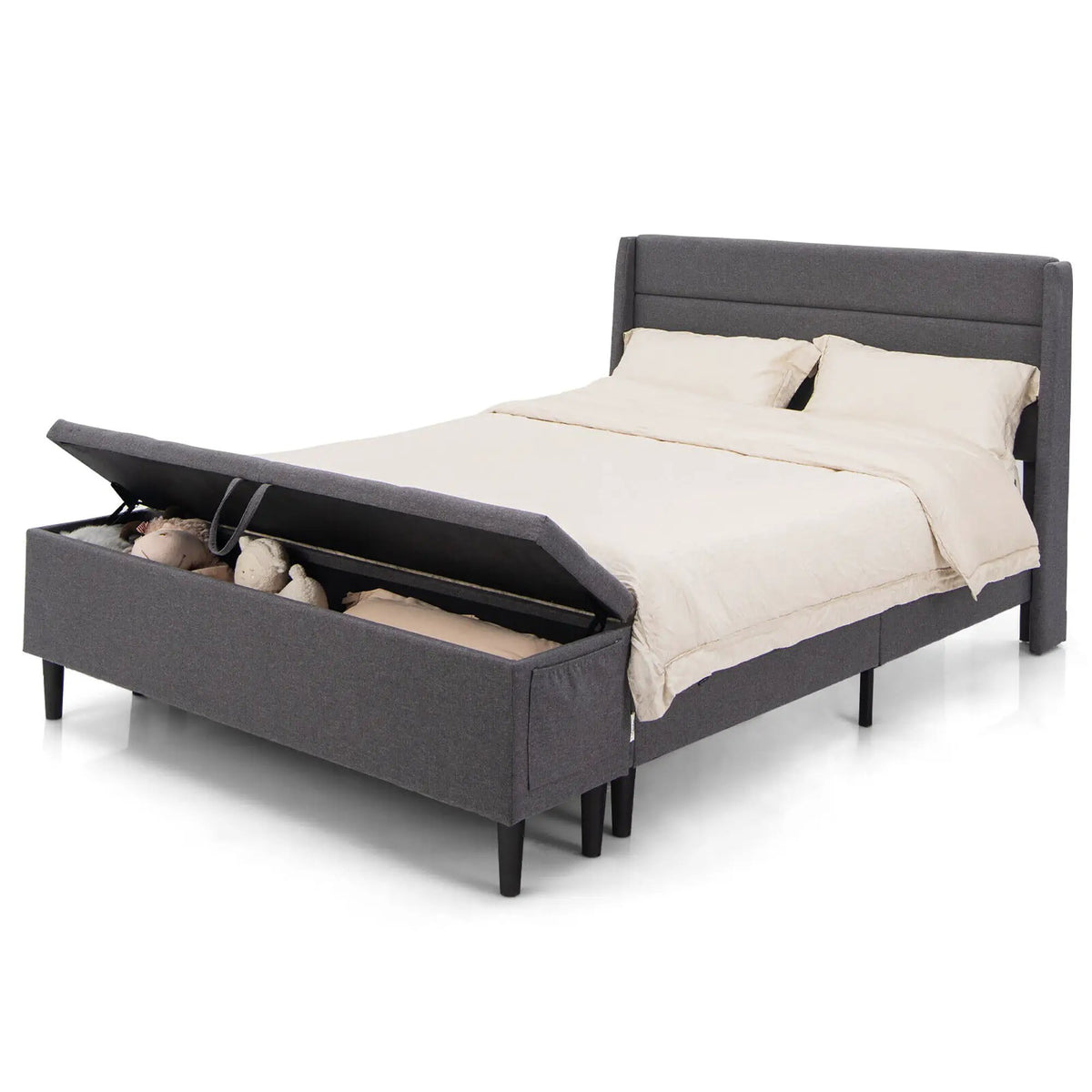 Full/Queen Size Upholstered Platform Bed Frame with Storage Ottoman, photo 16 of 16