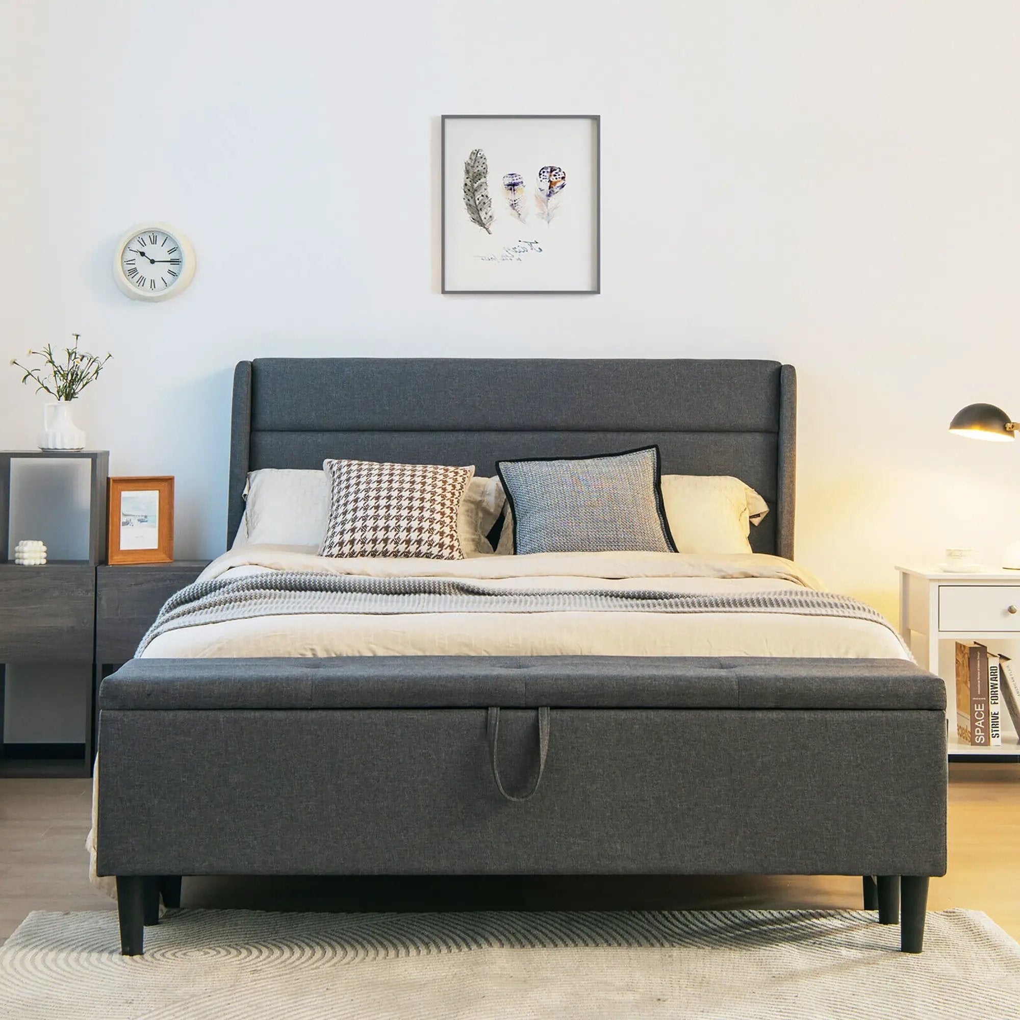 Full/Queen Size Upholstered Platform Bed Frame with Storage Ottoman by DirectDeals