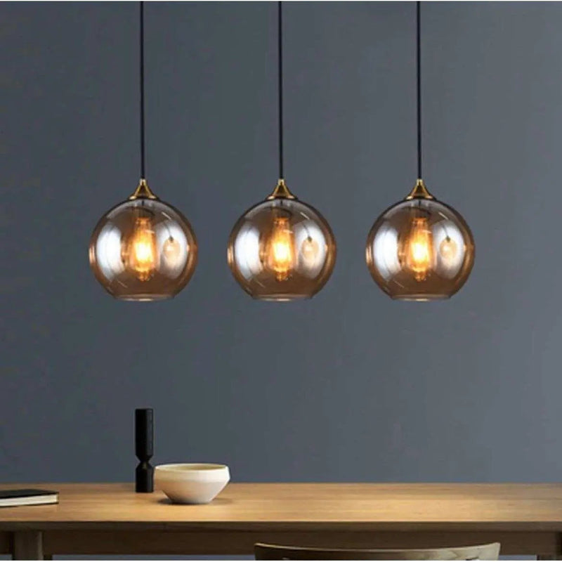 Bepuzz Plug in Glass Pendant Light Mid Century Ceiling Pendant Light Fixtures Globe Glass Shade Hanging Light Fixtures Single Hanging Pendant Lamp for Bedroom Living Room Hallway Foyer (Amber) by Selzalot