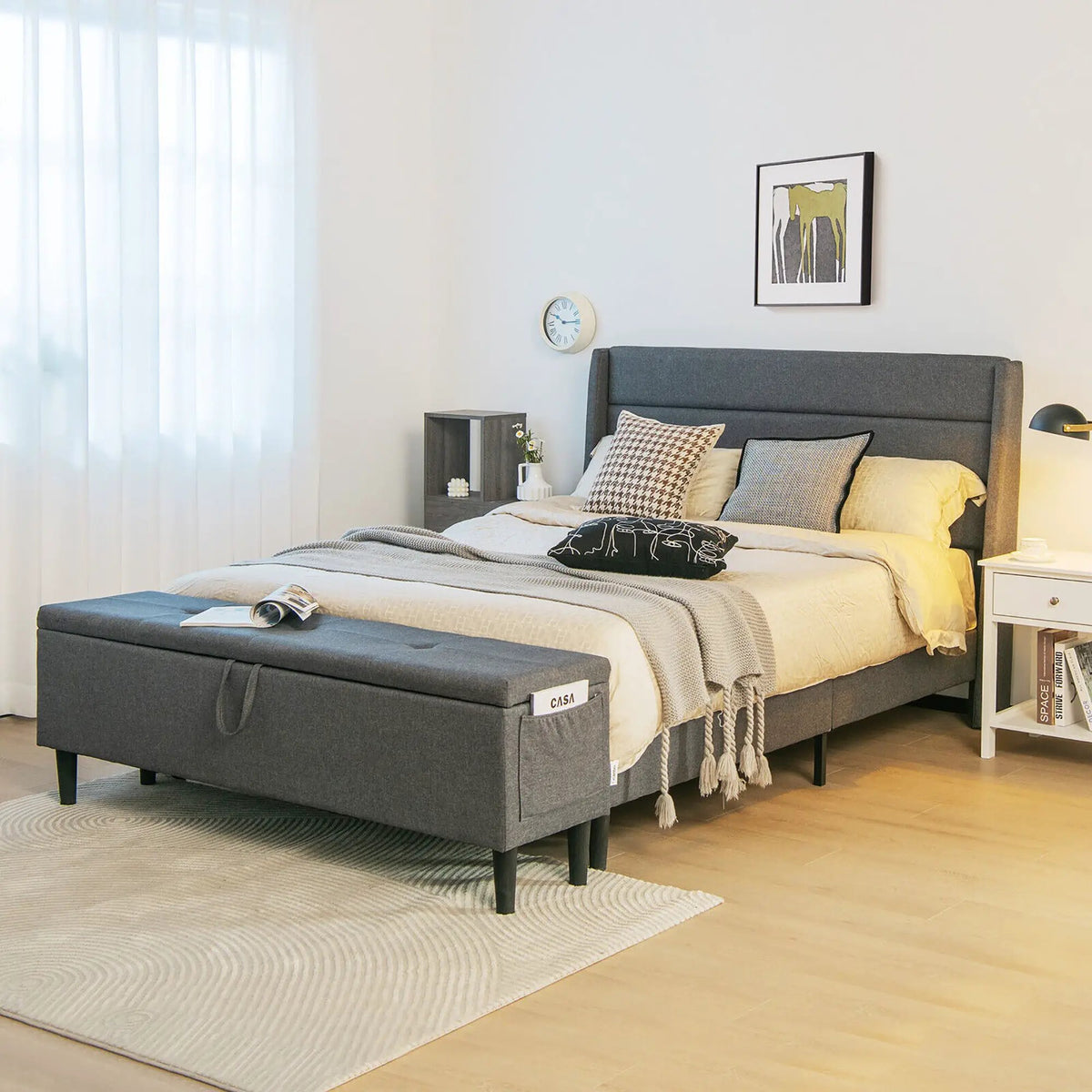 Full/Queen Size Upholstered Platform Bed Frame with Storage Ottoman, photo 3 of 16