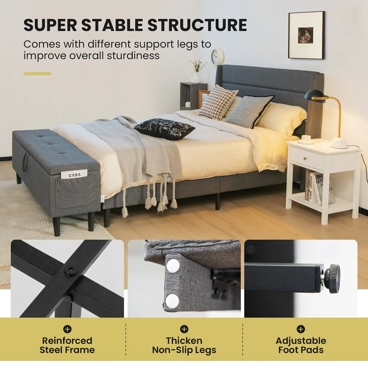 Full/Queen Size Upholstered Platform Bed Frame with Storage Ottoman, photo 11 of 16