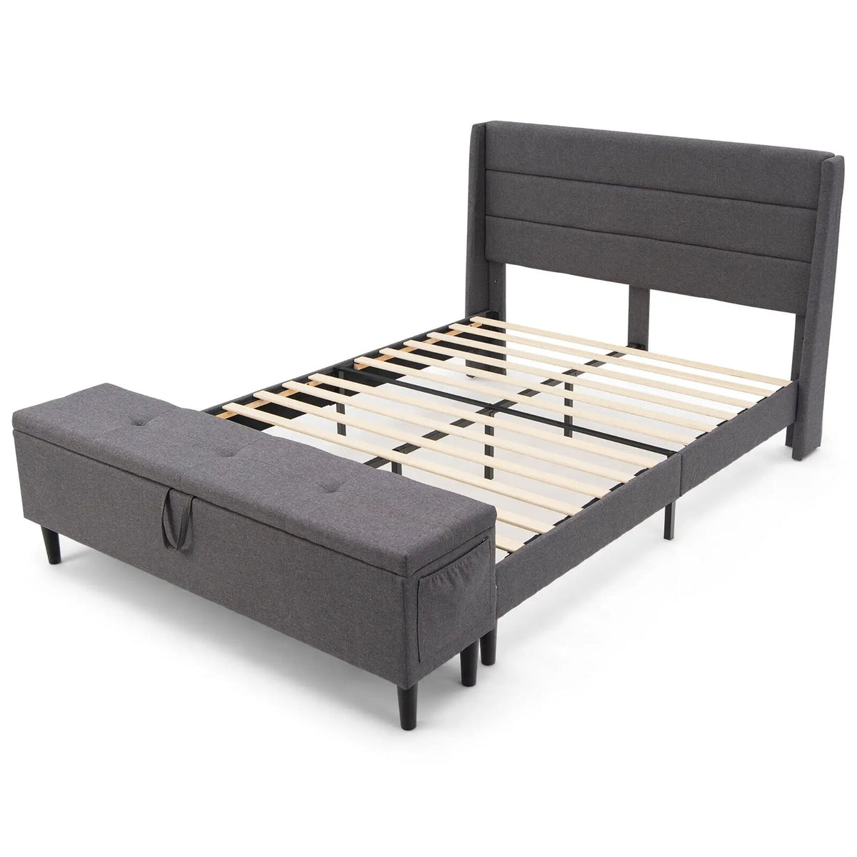 Full/Queen Size Upholstered Platform Bed Frame with Storage Ottoman, photo 9 of 16