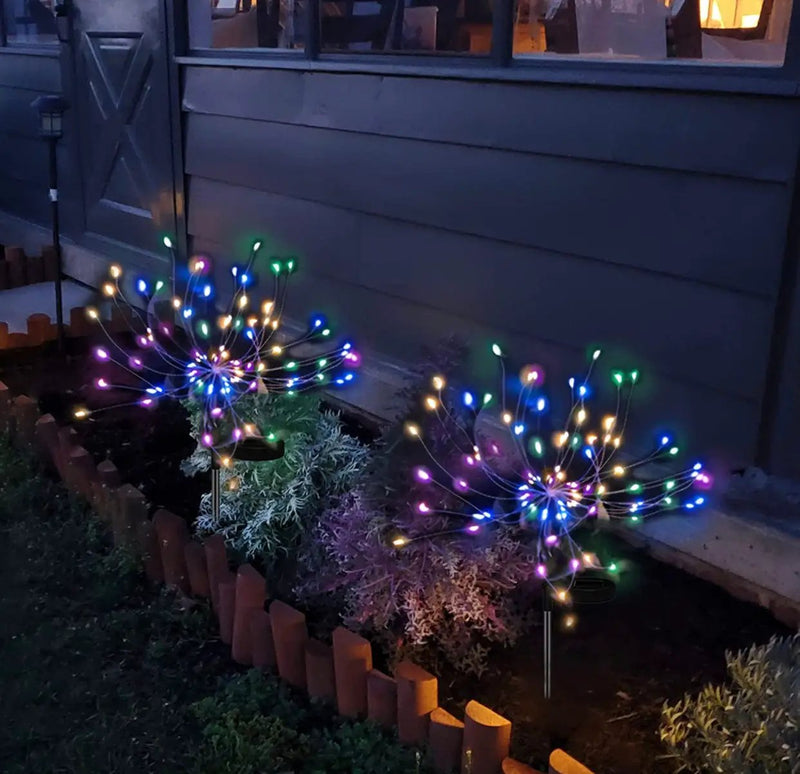 2 Pack Solar Garden Firework Lights Solar Powered String Light with 2 Lighting Modes Twinkling and Steady by Outdoor Solar Outlet