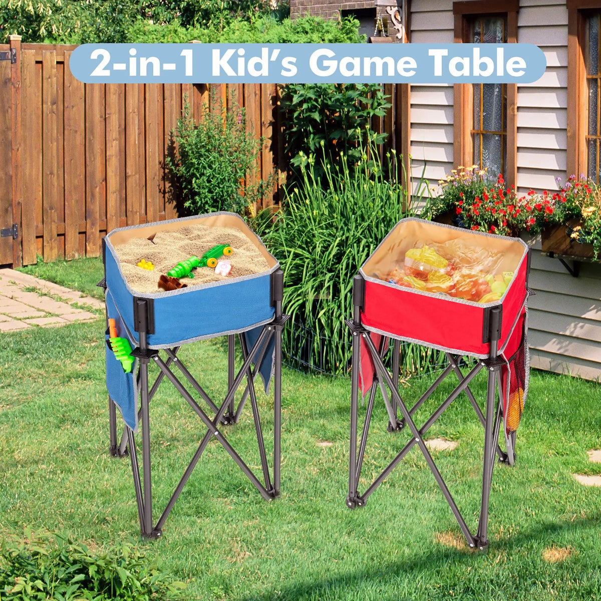 2 Pieces Folding Camping Tables with Large Capacity Storage Sink for Picnic, photo 2 of 7