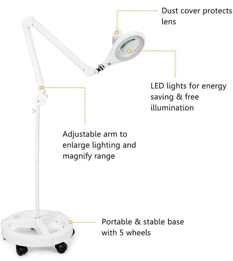 Magnifying Floor Lamp with 5 Wheels Rolling Base, 2.25X Magnifier with LED Light, 2-in-1 by Outdoor Solar Outlet