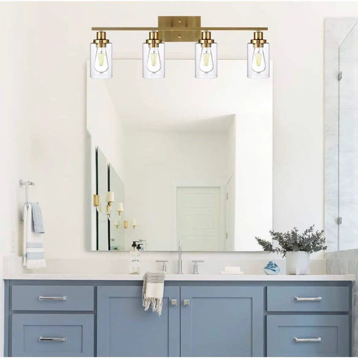 Vanity Lights Fixtures TULUCE 4 Light Bathroom Light Brass Gold Wall Light with Clear Glass Shade, Modern Bathroom Wall Sconce Lighting for Bath, Living Room, Bedroom, Stairs, Gallery, Restaurant by Selzalot