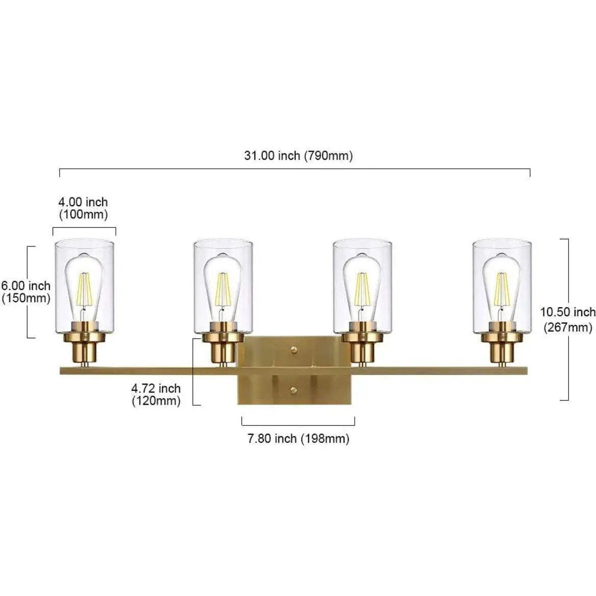 Vanity Lights Fixtures TULUCE 4 Light Bathroom Light Brass Gold Wall Light with Clear Glass Shade, Modern Bathroom Wall Sconce Lighting for Bath, Living Room, Bedroom, Stairs, Gallery, Restaurant by Selzalot