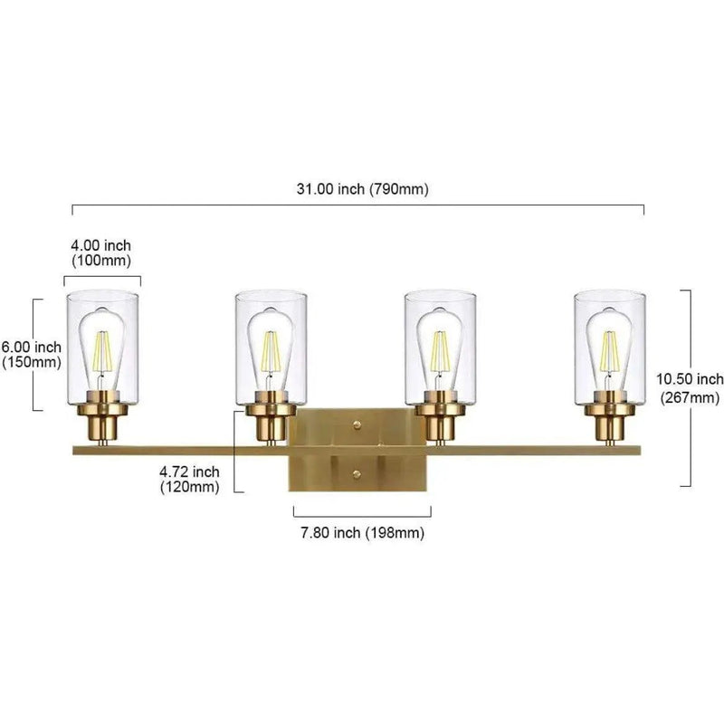 Vanity Lights Fixtures TULUCE 4 Light Bathroom Light Brass Gold Wall Light with Clear Glass Shade, Modern Bathroom Wall Sconce Lighting for Bath, Living Room, Bedroom, Stairs, Gallery, Restaurant by Selzalot