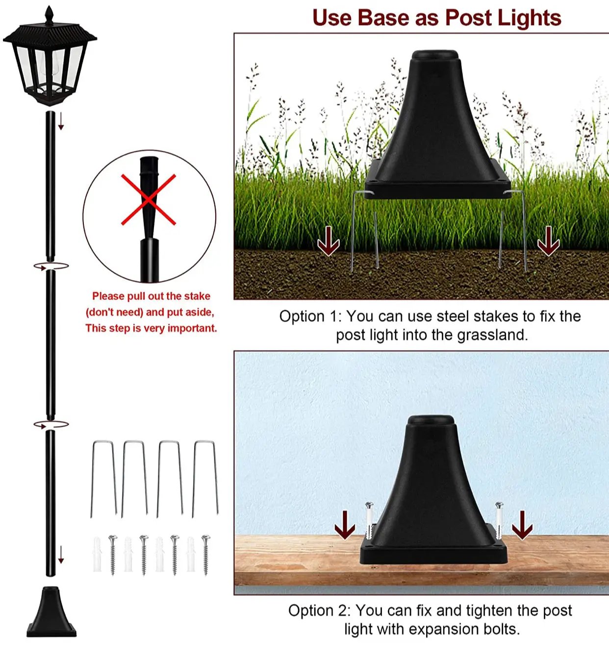 SmartYard 67 Inch Solar Lamp Post Lights, 100 Lumen Solar Powered Vintage Street Lights Outdoor, Warm White LED Edison Bulb Solar Post Light by Outdoor Solar Outlet