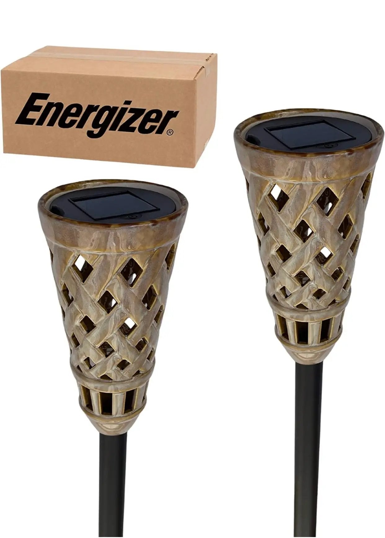 Energizer LED Ceramic Solar Tiki Torch Lights Dancing Lights Outdoor Waterproof 2 Pack by Outdoor Solar Outlet