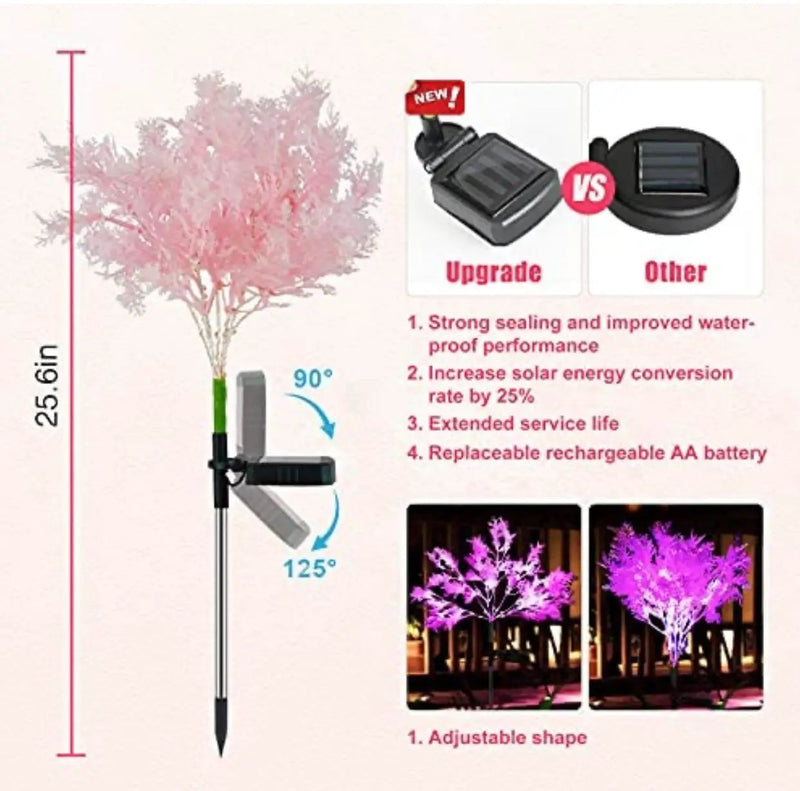 Solar Flowers Pink Rime Flower Design, Solar Powered Flowers Light Dusk to Dawn 2-Pack by Outdoor Solar Outlet