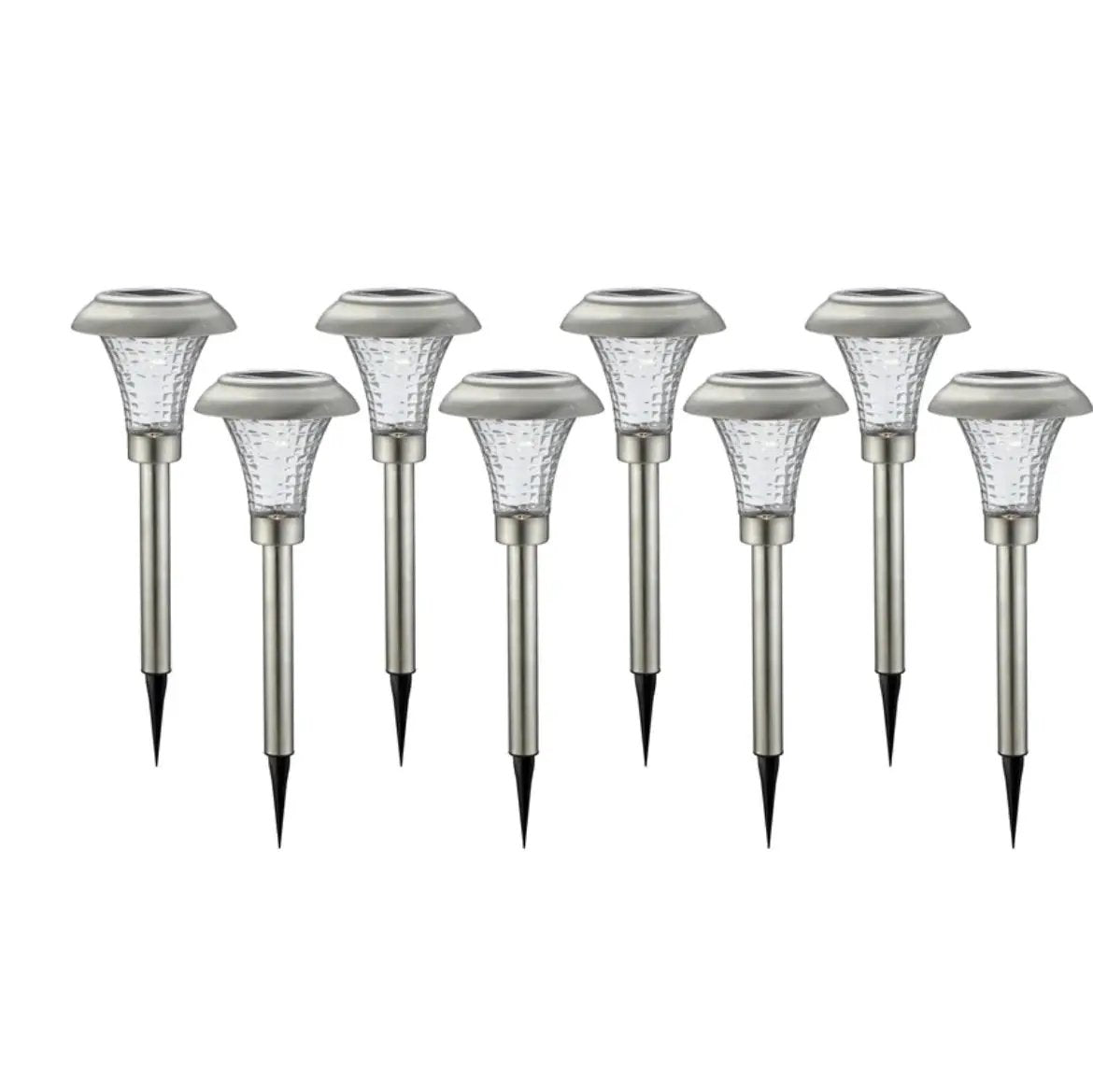 High-End 8 Pack Solar Pathway Lights Glass Stainless Steel Warm White, Auto On/off 15 Lumen by Outdoor Solar Outlet