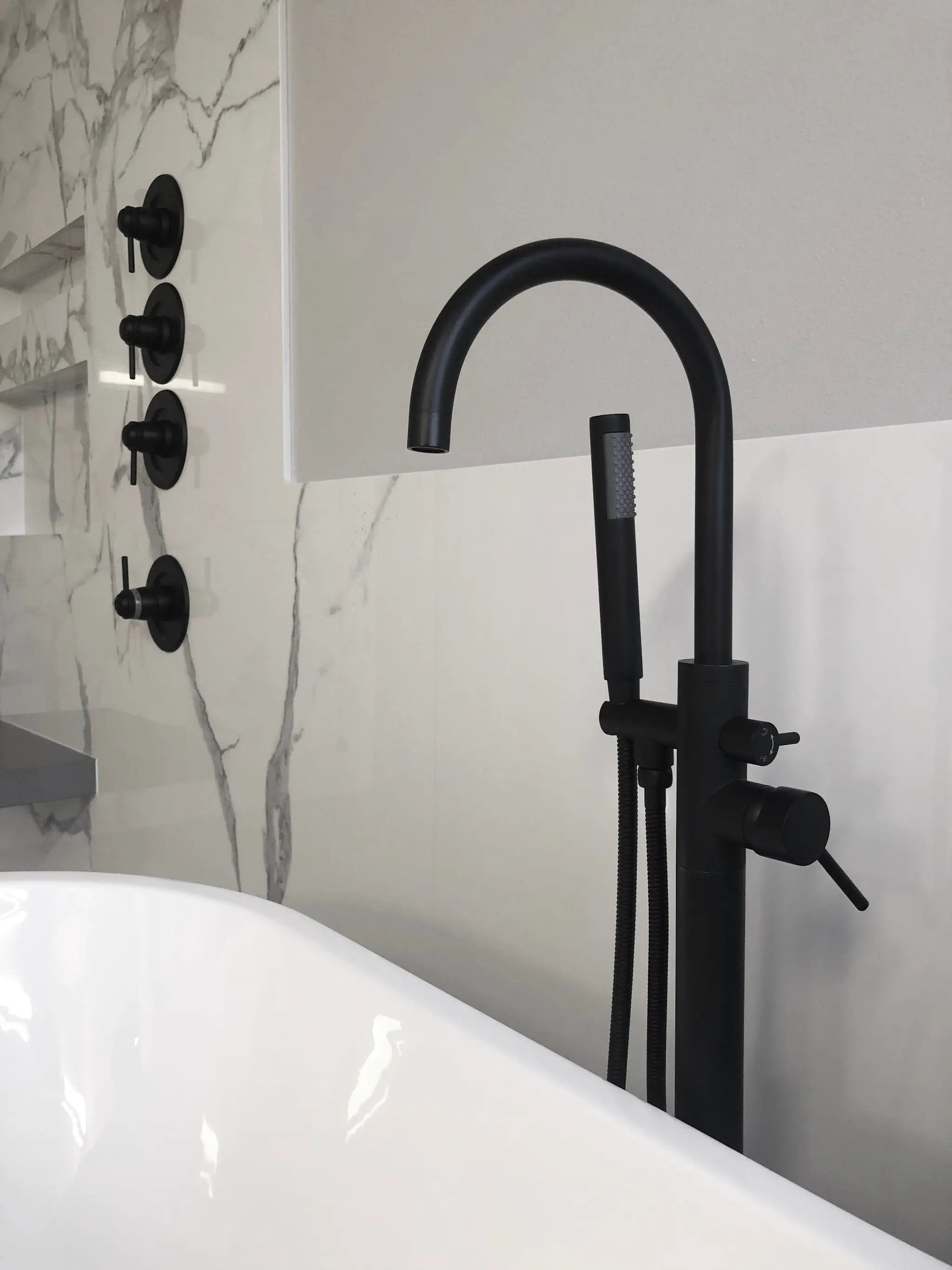 Zeek Floor Tub Faucet Matte Black F-TB51 by ZEEK