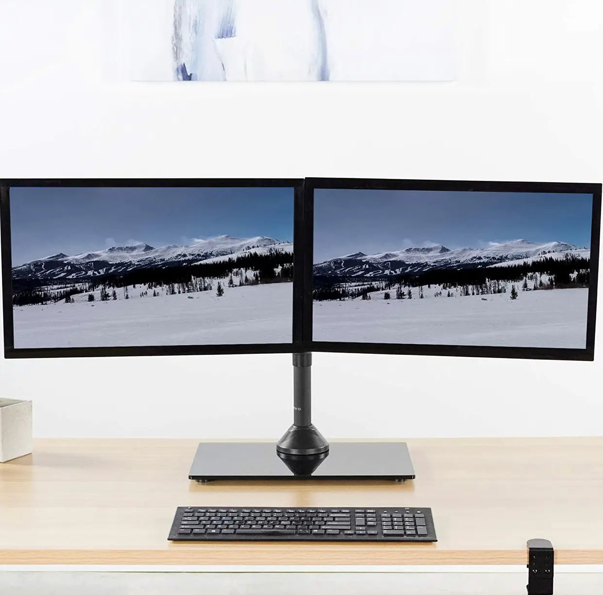 Freestanding Dual Monitor Stand with Sleek Glass Base and Adjustable ArmsHeave Duty , Mounts 2 Screens by Outdoor Solar Outlet