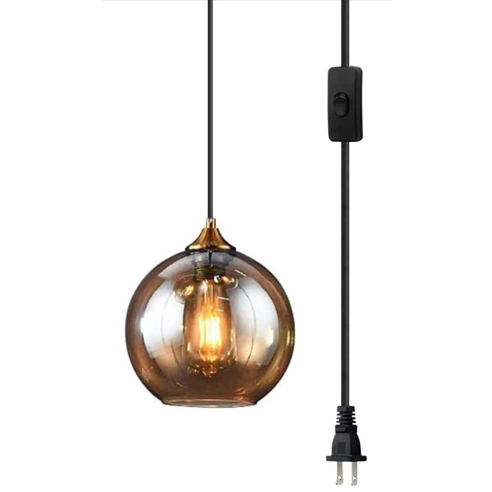 Bepuzz Plug in Glass Pendant Light Mid Century Ceiling Pendant Light Fixtures Globe Glass Shade Hanging Light Fixtures Single Hanging Pendant Lamp for Bedroom Living Room Hallway Foyer (Amber) by Selzalot