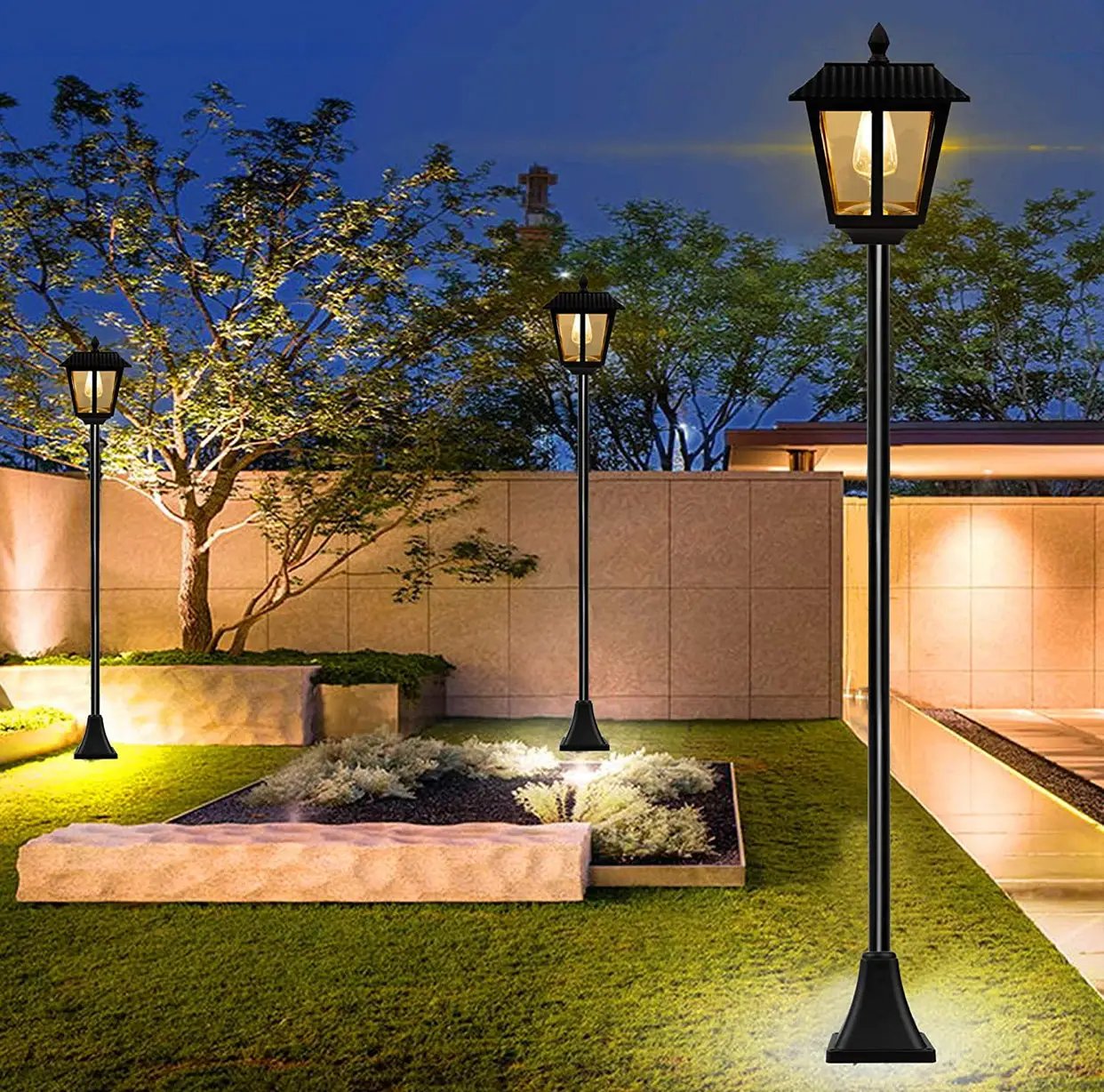 SmartYard 67 Inch Solar Lamp Post Lights, 100 Lumen Solar Powered Vintage Street Lights Outdoor, Warm White LED Edison Bulb Solar Post Light by Outdoor Solar Outlet