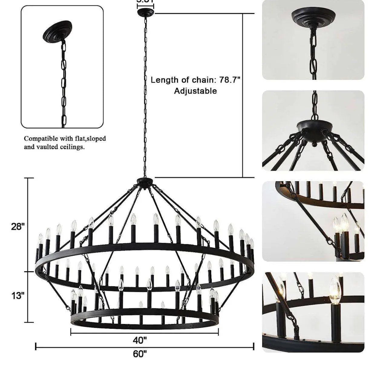 Yikrfiae Black Wagon Wheel Chandelier 2 Tier 54-Lights 60 Inch Extra Large Farmhouse Pendant Light Fixture, Round Rustic Hanging Lighting for Dining Room Kitchen Island Foyer Entryway by Selzalot