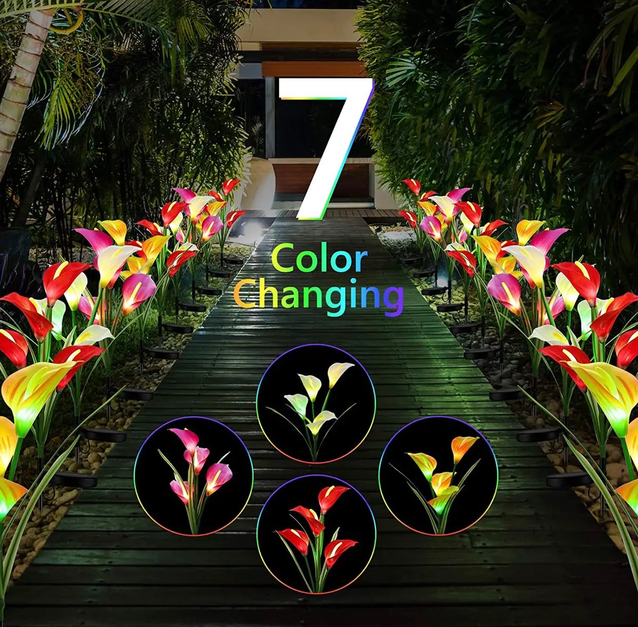 4 Pack Solar Common Calla Lamp Four Color LED by Outdoor Solar Outlet