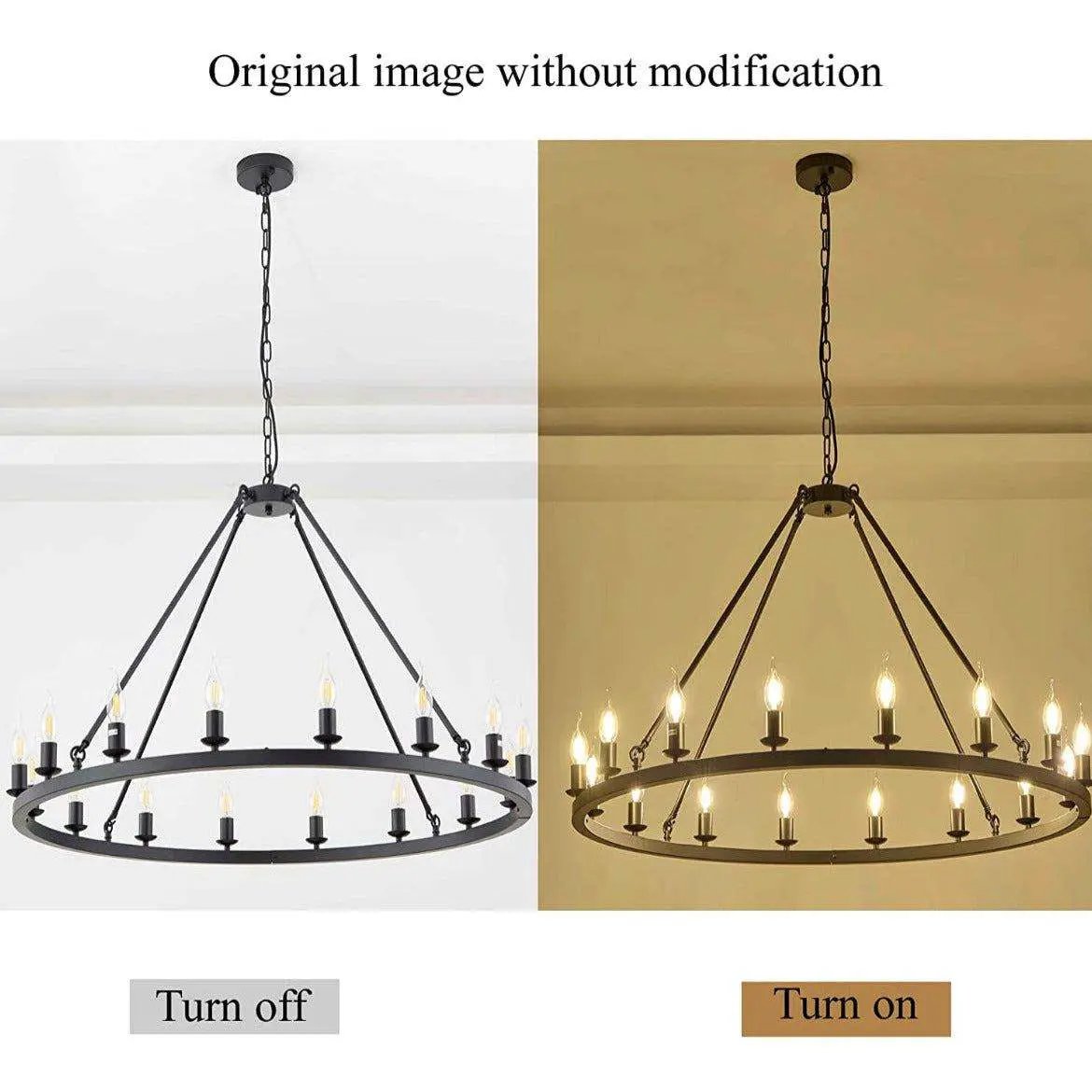 Hubrin Black Wagon Wheel Chandelier,16-Light 39.4 inch,Rustic Farmhouse Industrial Chandeliers,Kitchen Island Light Fixtures E12 Base for Living Room (Black, 39.4" 16-Light) by Selzalot
