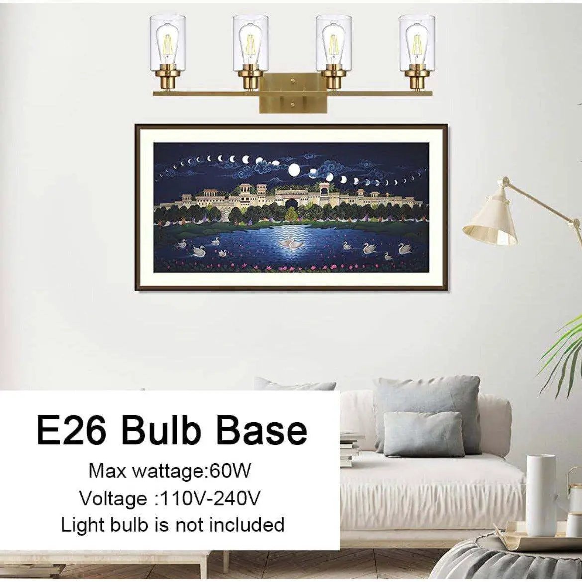 Vanity Lights Fixtures TULUCE 4 Light Bathroom Light Brass Gold Wall Light with Clear Glass Shade, Modern Bathroom Wall Sconce Lighting for Bath, Living Room, Bedroom, Stairs, Gallery, Restaurant by Selzalot