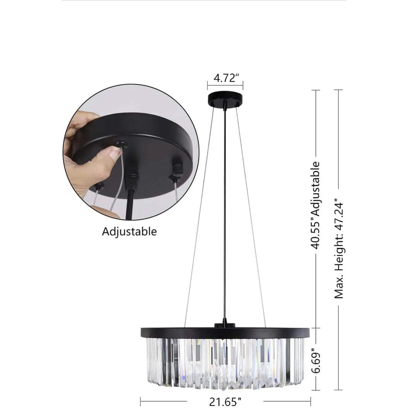 Wellmet Modern Crystal Chandelier for Dining Room, 6 Lights Black Farmhouse Crystal Pendant Light, Vintage Ceiling Lighting Fixture for Kitchen Island, Living Room, Bedroom, Hallway, Foyer, W-21.65”… by Selzalot