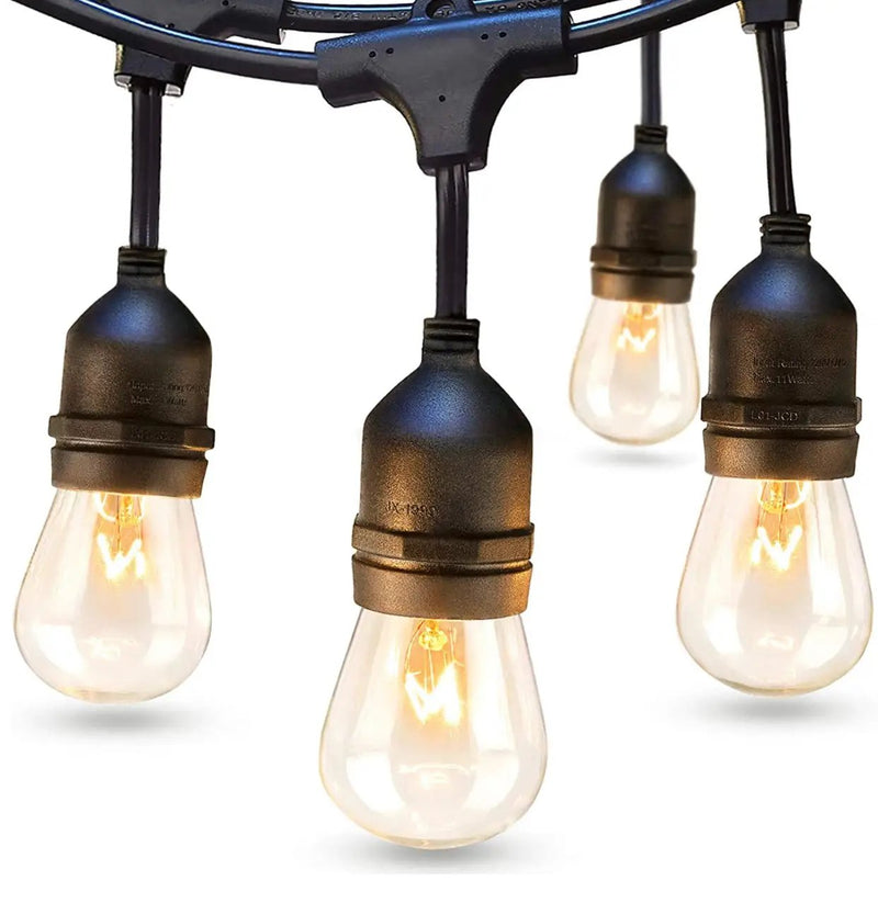 48 Ft Plug-In LED Outdoor String Lights Waterproof- Hanging, Dimmable 2W Vintage Edison Bulbs by Outdoor Solar Outlet