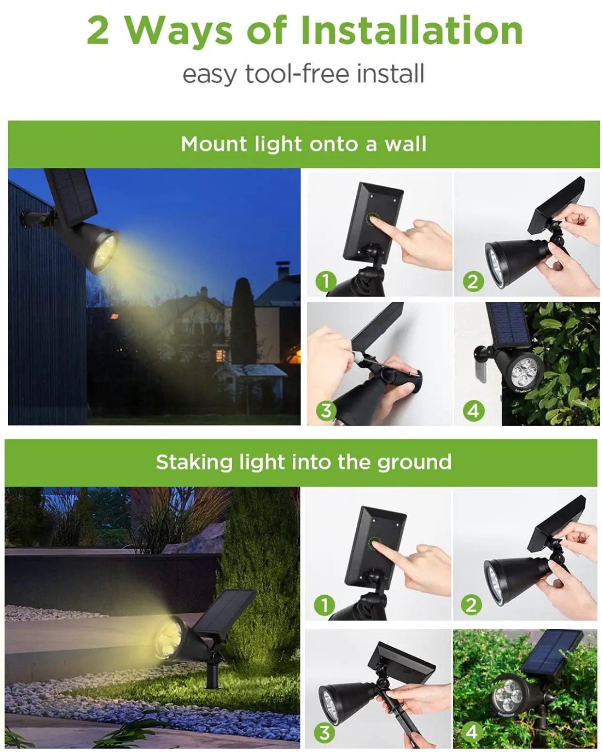 SmartYard Solar SpotLights Outdoor, Waterproof Solar Powered Landscape 2-in-1 Wall Light Auto On/Off , Pack of 4 by Outdoor Solar Outlet