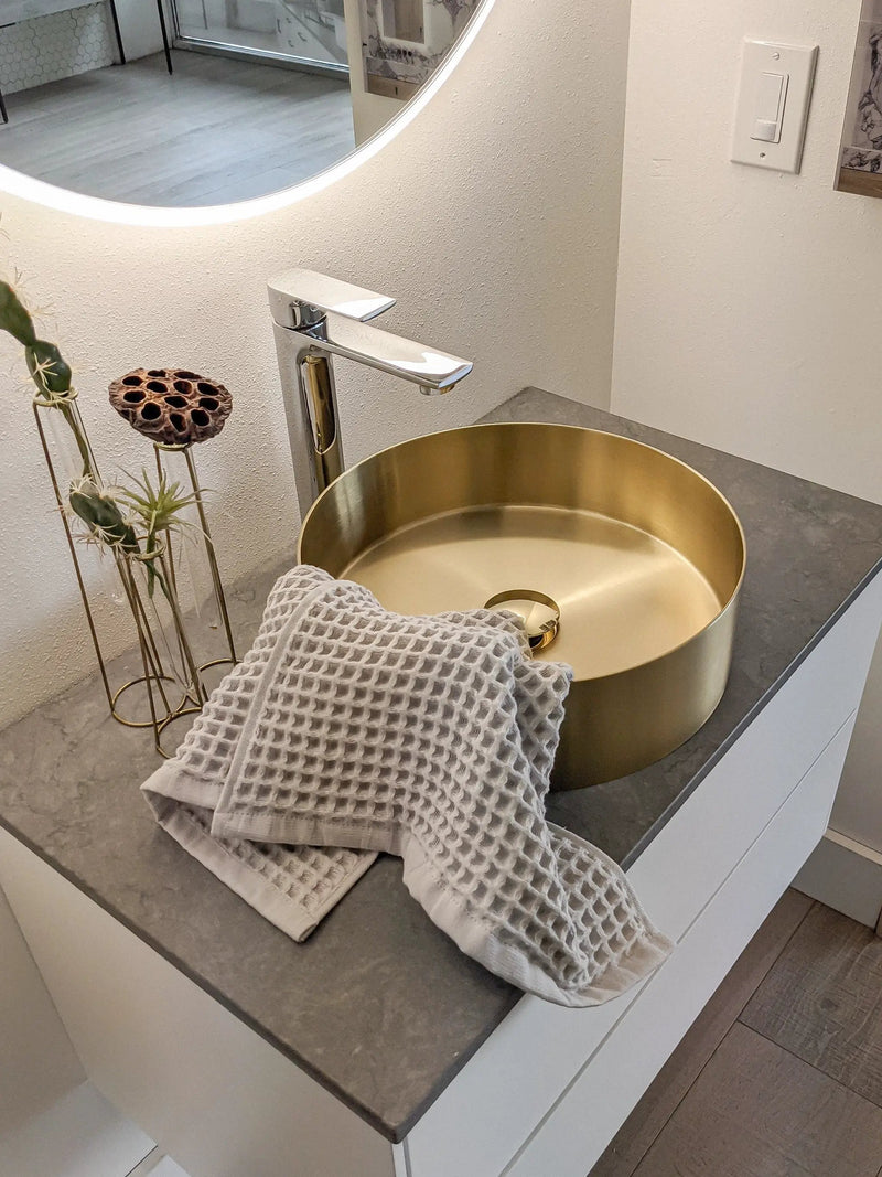 Zeek 14” Gold Round Vessel Bathroom Sink Stainless Steel PVD Nano Tech Coating ZN-G144 by ZEEK