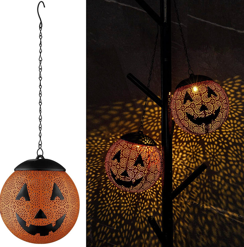 Halloween Solar Hanging Lights Outdoor - Garden Solar Metal Lantern Decor, Solar Powered Led Waterproof Decorative Round by Outdoor Solar Outlet