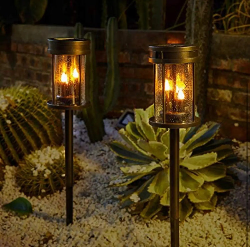 Solar Flickering Candle Lantern Outdoor Garden Stake Lights (2Pack, Black) by Outdoor Solar Outlet