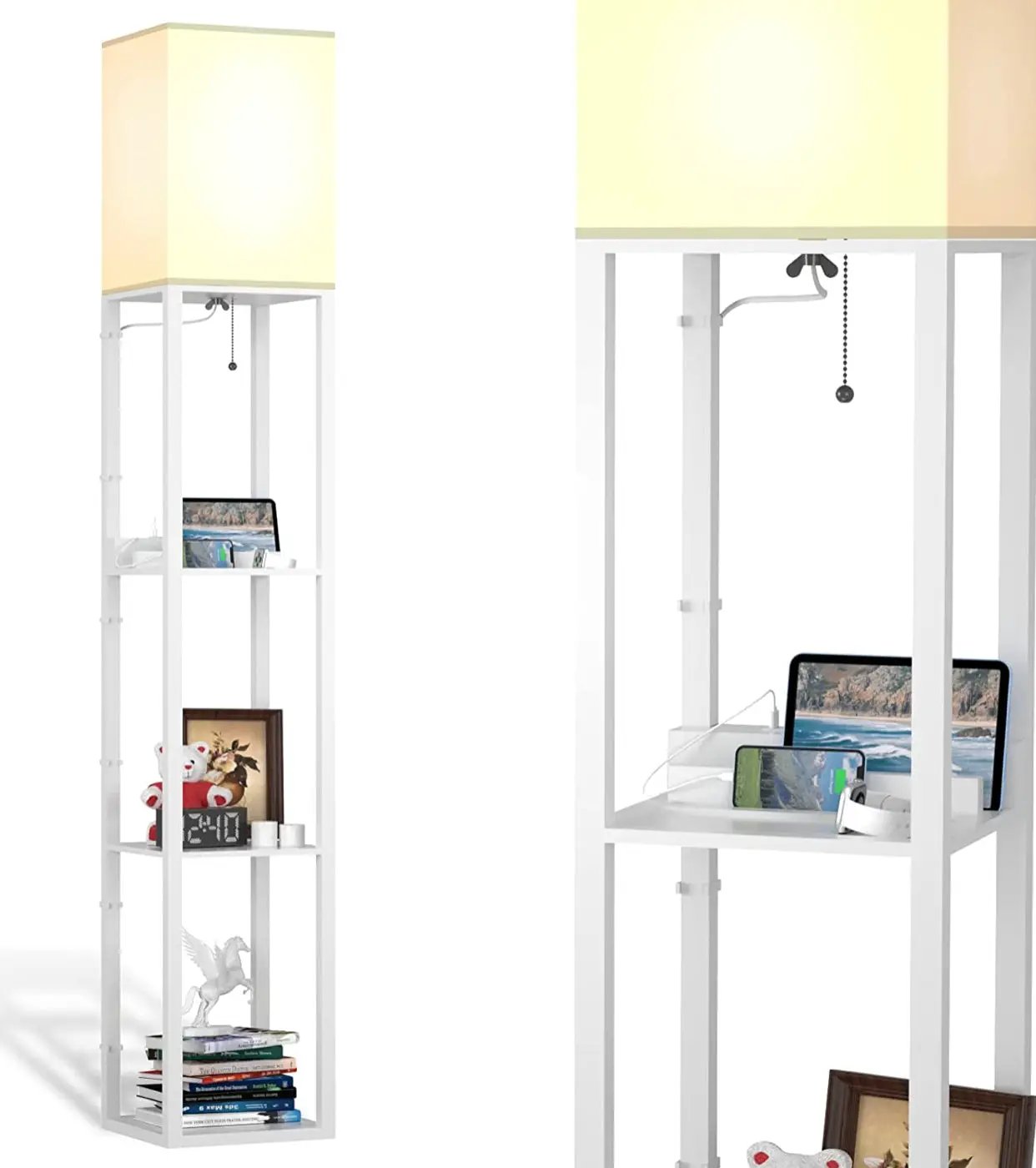 Floor Lamp Charger - Shelf Floor Lamp with USB Charging Ports and Electric Outlet by Outdoor Solar Outlet