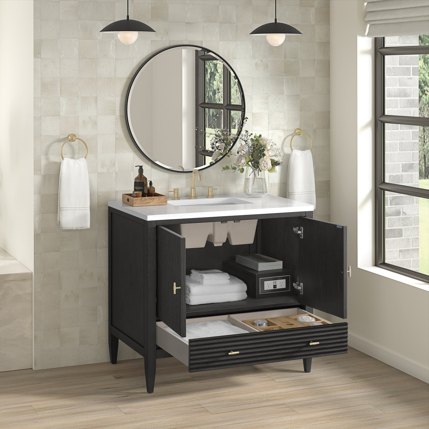 James Martin Myrrin 36" Single Bathroom Vanity, Carbon Oak, view 18