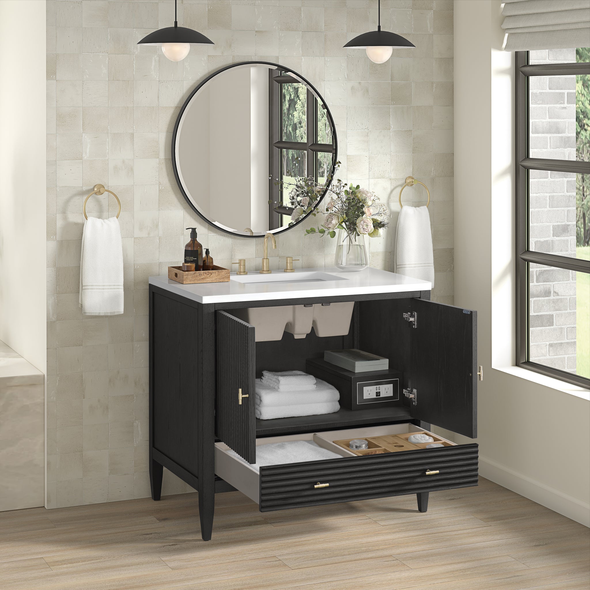 James Martin Myrrin 36" Single Bathroom Vanity, Carbon Oak, view 18