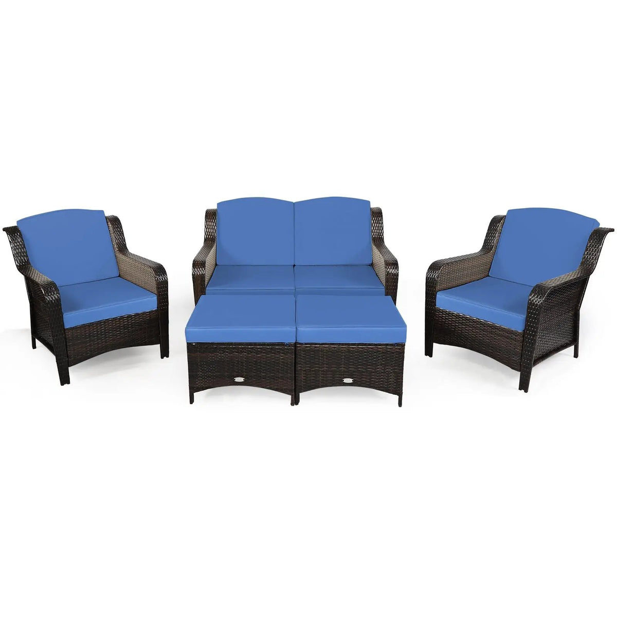5 Pieces Patio Rattan Sofa Set with Cushion and Ottoman, photo 3 of 10