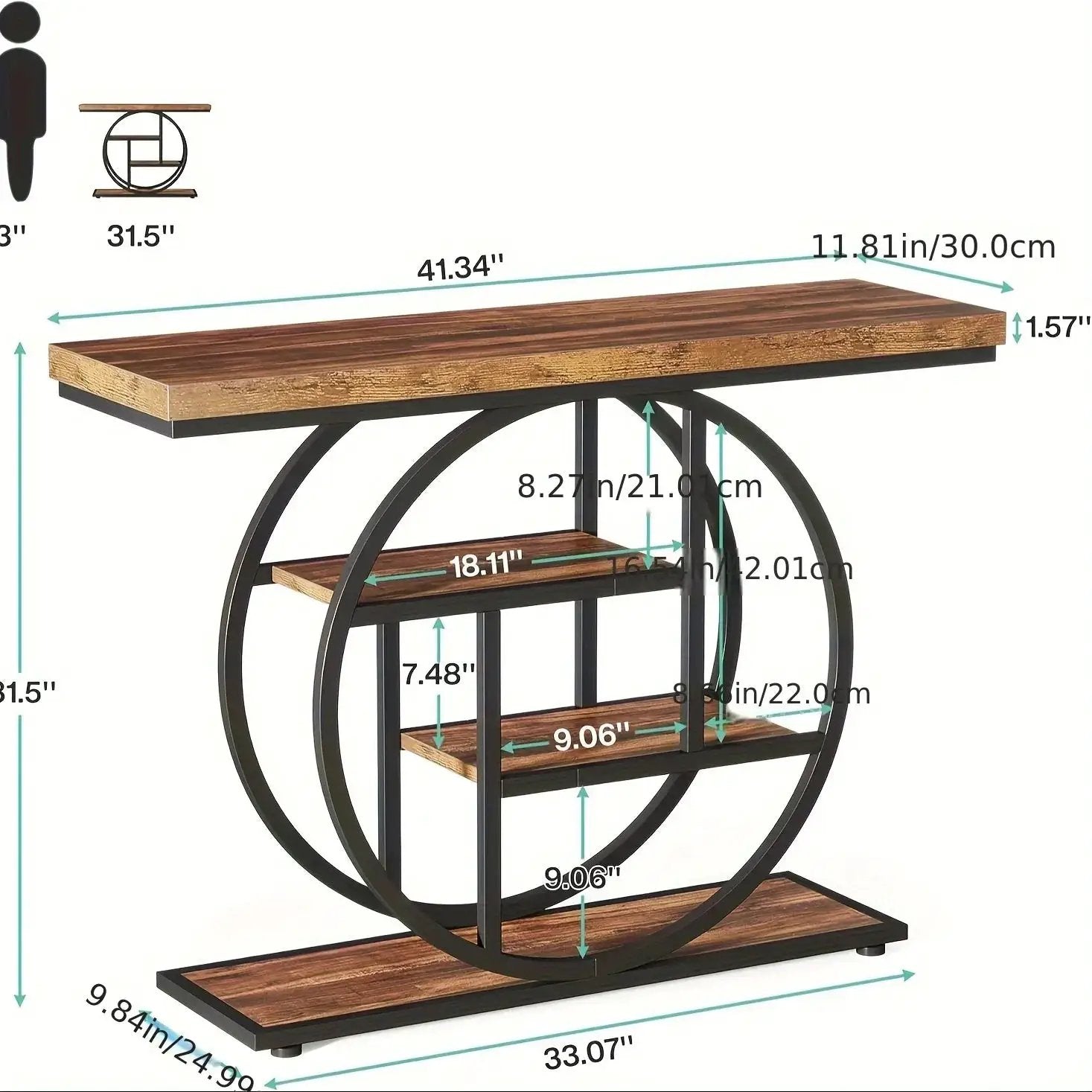 [Industrial Console Table] Industrial Style 41.3" Console Table | 4-Tier Sofa Table With Round Base & Storage Shelves For Living Room, Hallway, Foyer - Rustic Brown by House Of Avana