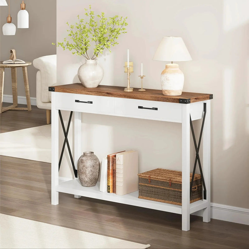 Industrial Farmhouse Entryway Table - Console Table with 2 Drawers, Heavy-Duty Sofa Table, Scratch-Resistant, Easy Assembly, Living Room, Hallway, Foyer Furniture for Farmhouse, Modern, Traditional Decor - Space-Saving Narrow by House Of Avana