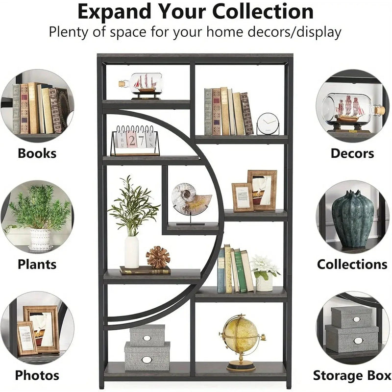 Industrial Metal 5 Tier Bookcase, Freestanding Bookshelf with Open Storage Shelves by House Of Avana