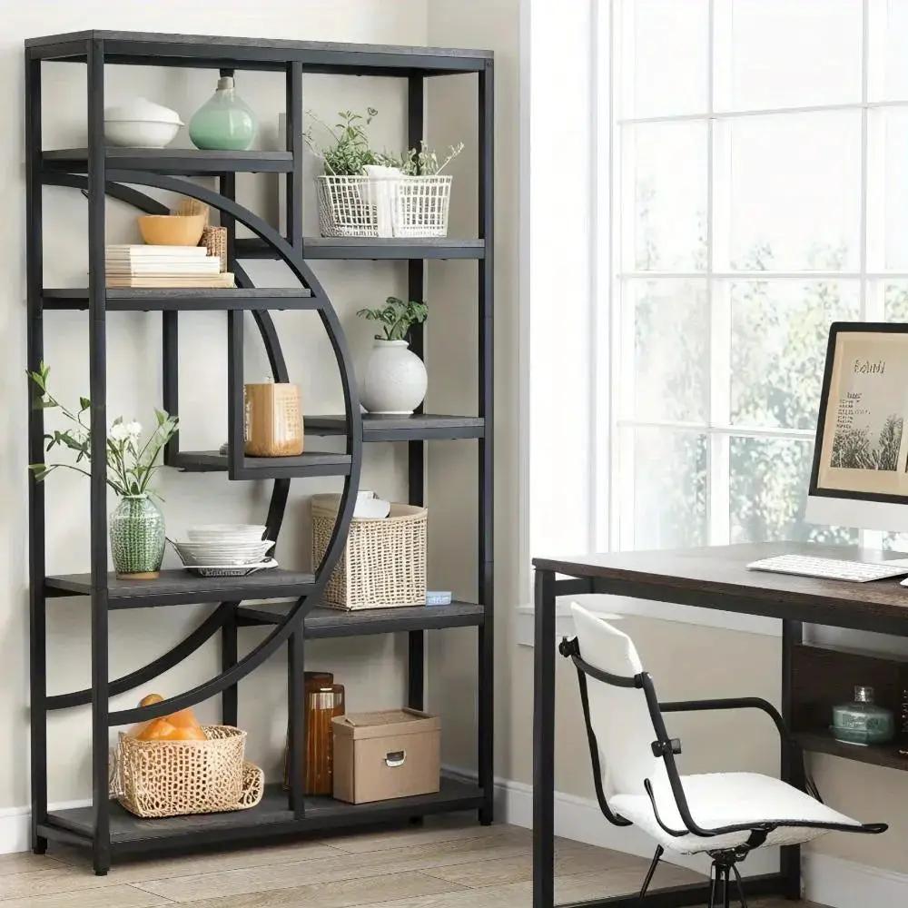 Industrial Metal 5 Tier Bookcase, Freestanding Bookshelf with Open Storage Shelves by House Of Avana