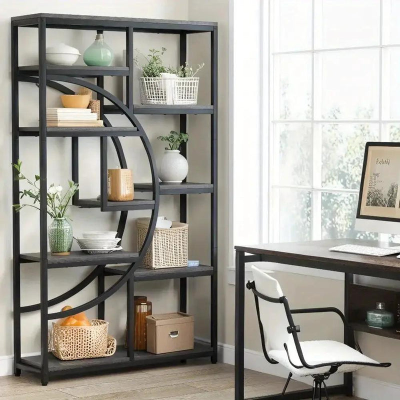 Industrial Metal 5 Tier Bookcase, Freestanding Bookshelf with Open Storage Shelves by House Of Avana