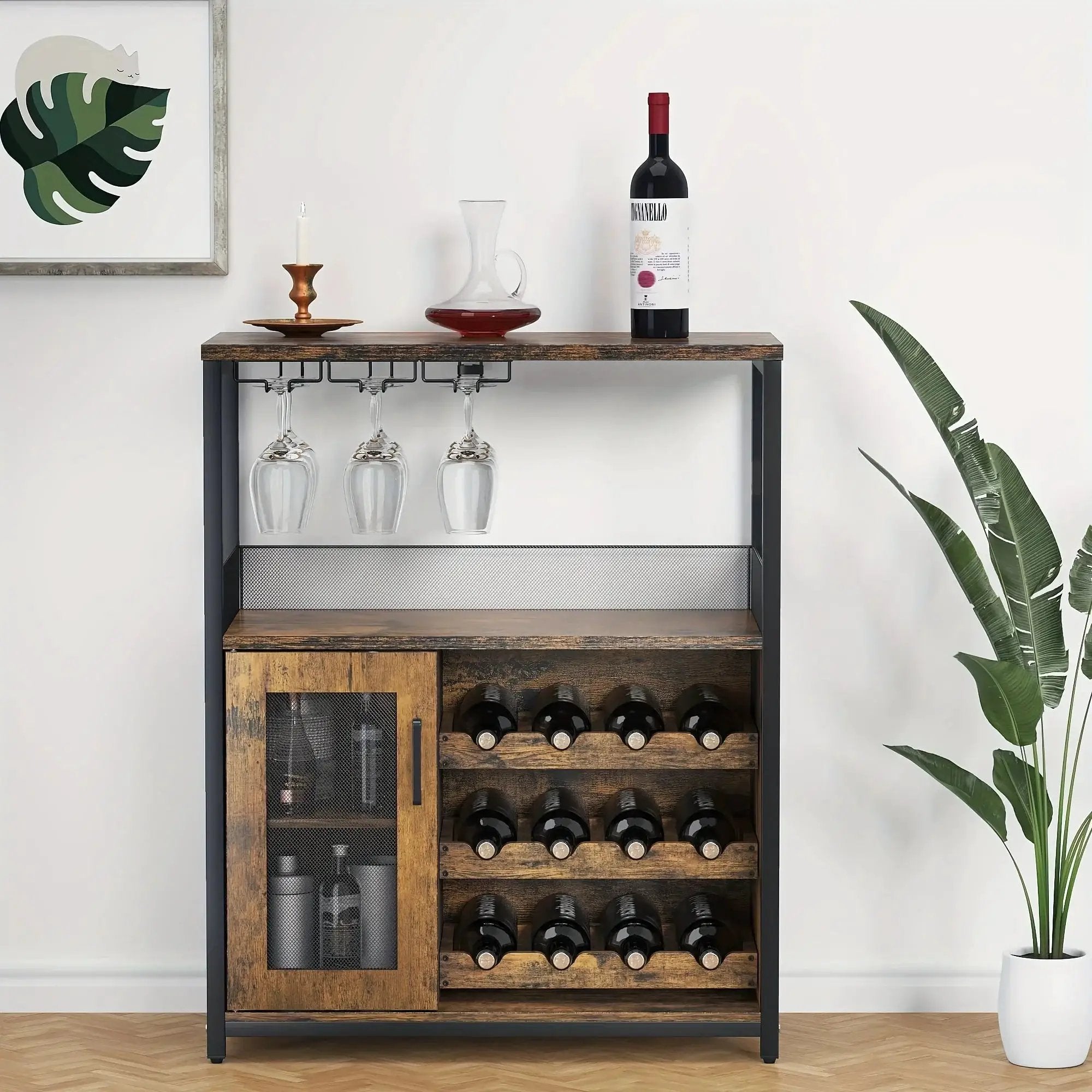 Industrial Metal Sideboard Buffet Cabinet with Wine Rack by House Of Avana