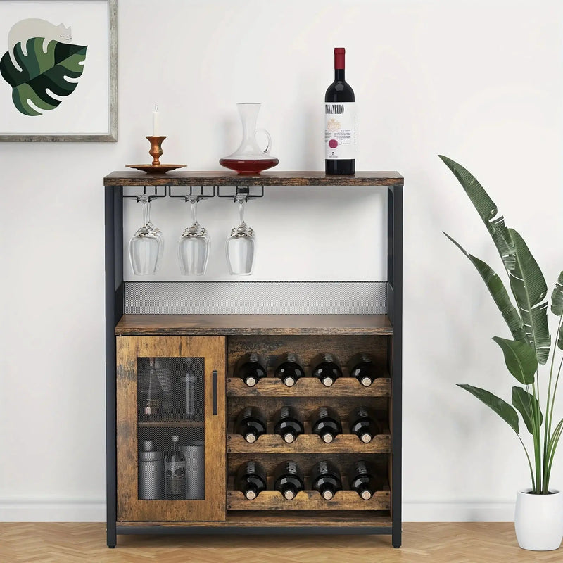 Industrial Metal Sideboard Buffet Cabinet with Wine Rack by House Of Avana