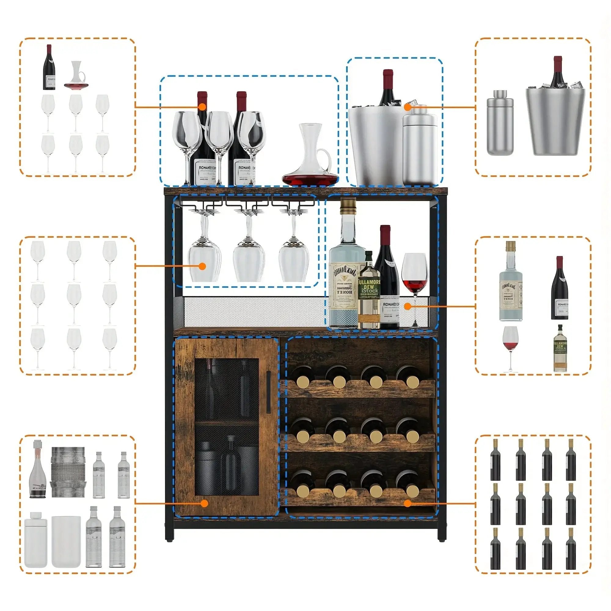 Industrial Metal Sideboard Buffet Cabinet with Wine Rack by House Of Avana