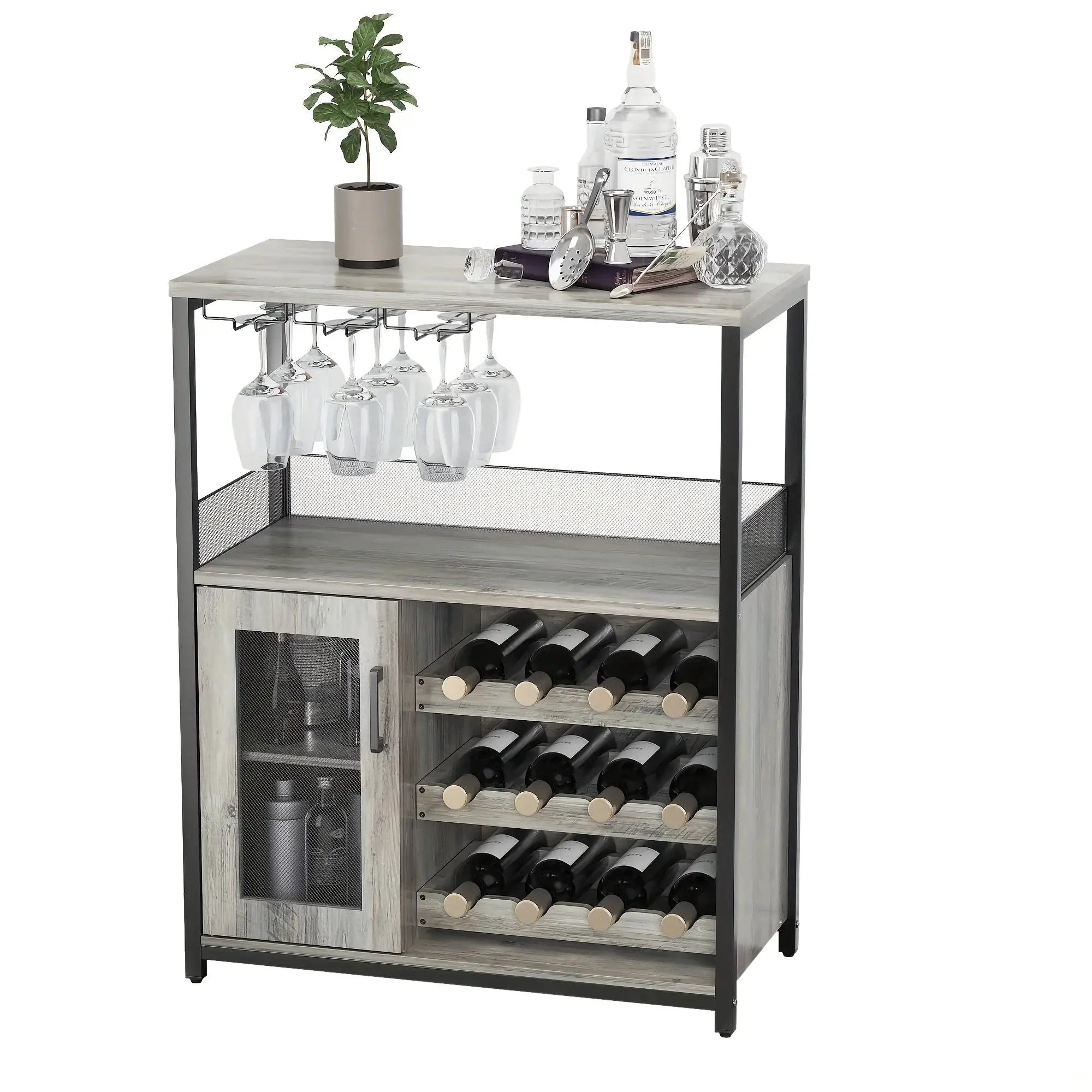 Industrial Metal Sideboard Buffet Cabinet with Wine Rack by House Of Avana