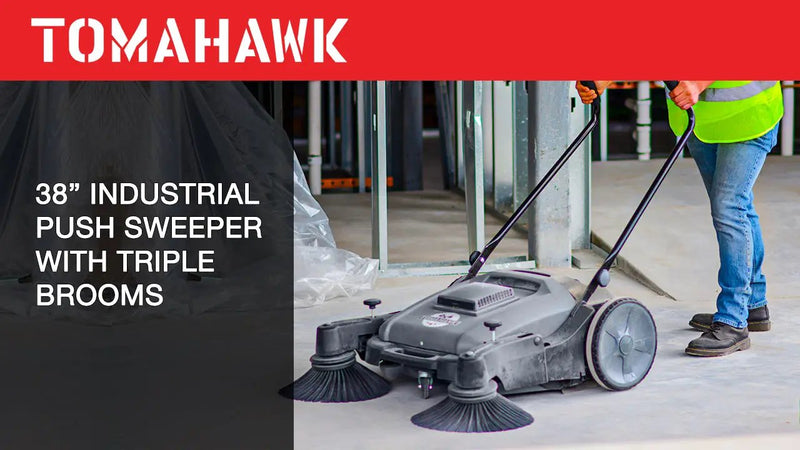 Commercial 38" Push Sweeper with Triple Power Brooms by Tomahawk Power