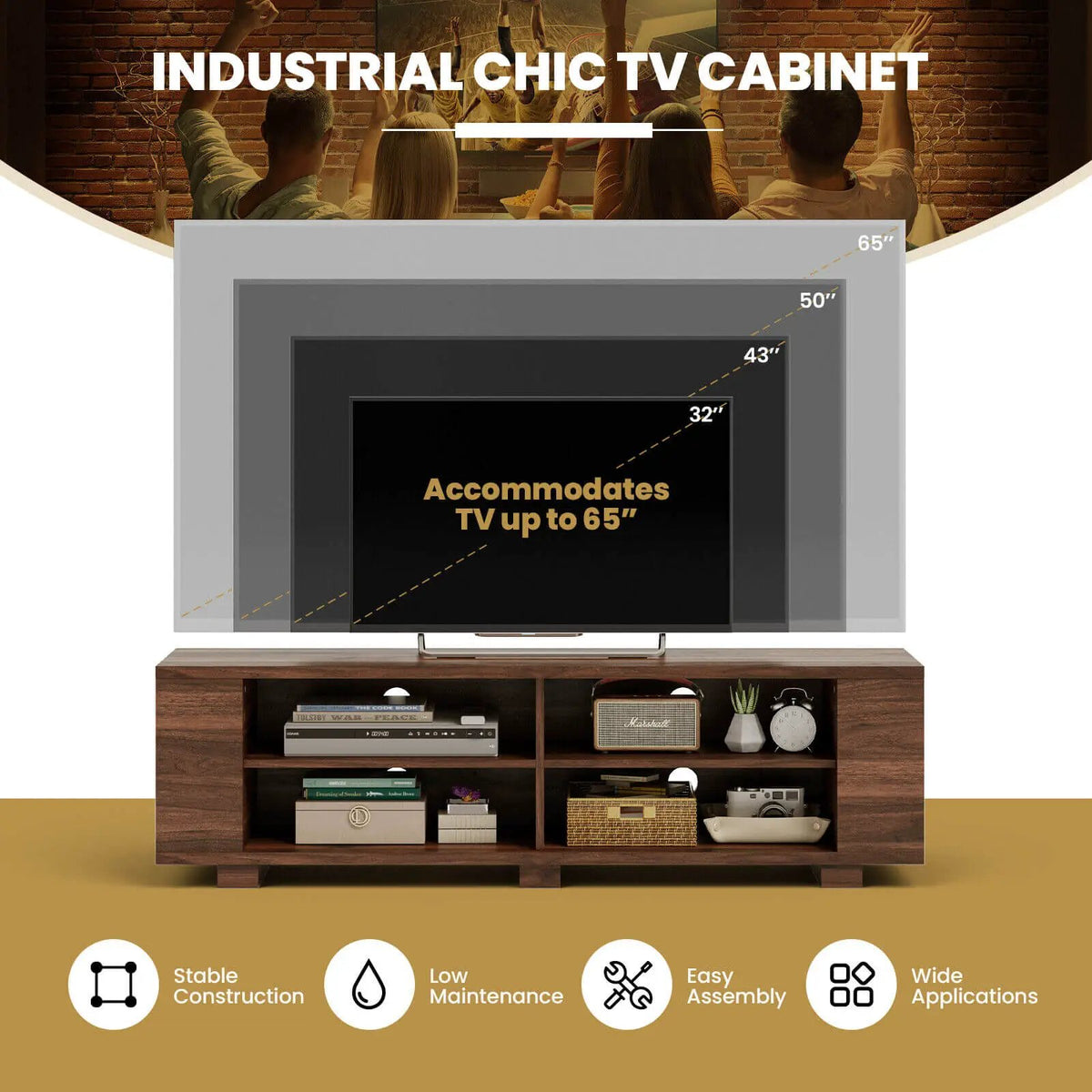 59 Inch Console Storage Entertainment Media Wood TV Stand-Walnut, photo 8 of 14