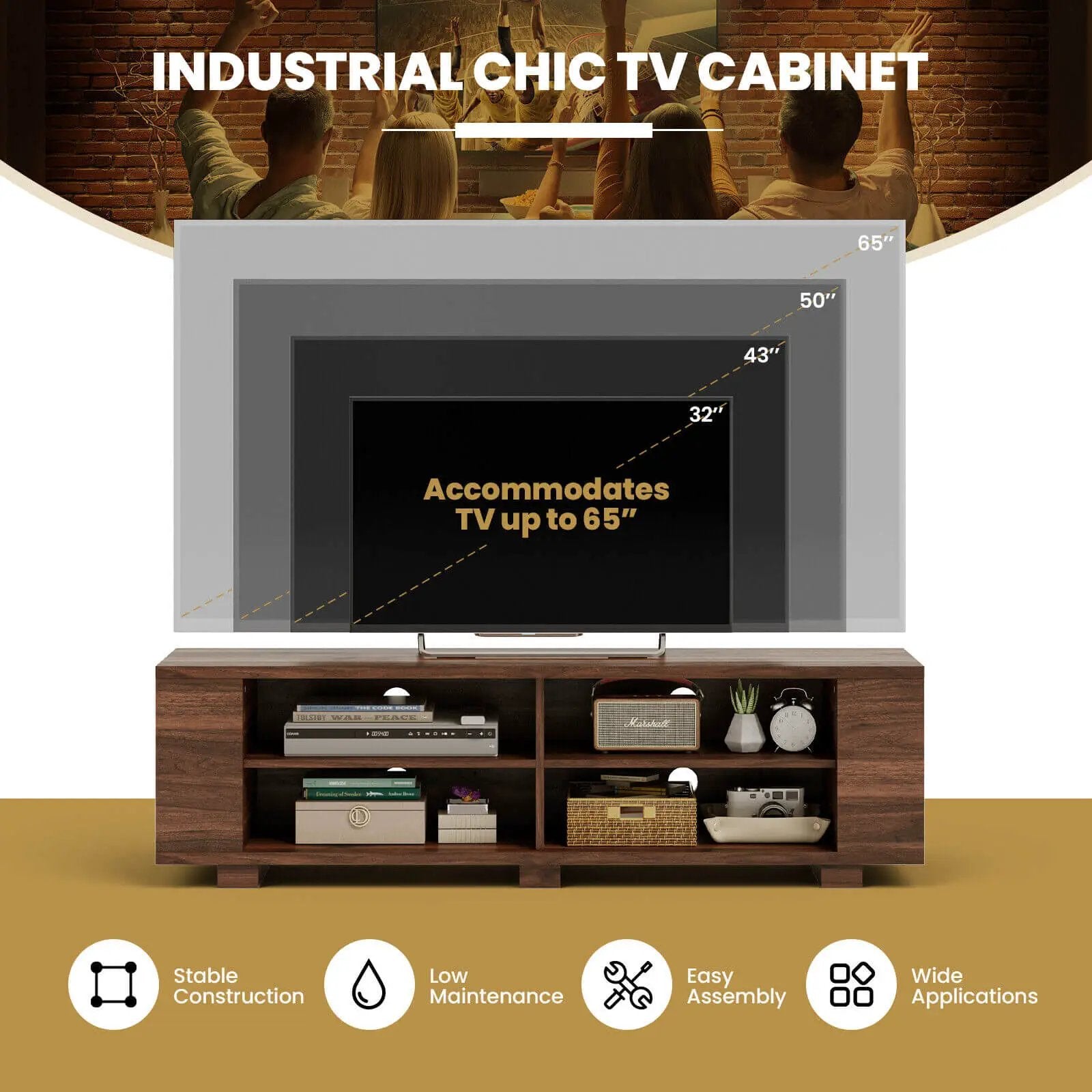 59 Inch Console Storage Entertainment Media Wood TV Stand-Walnut by DirectDeals