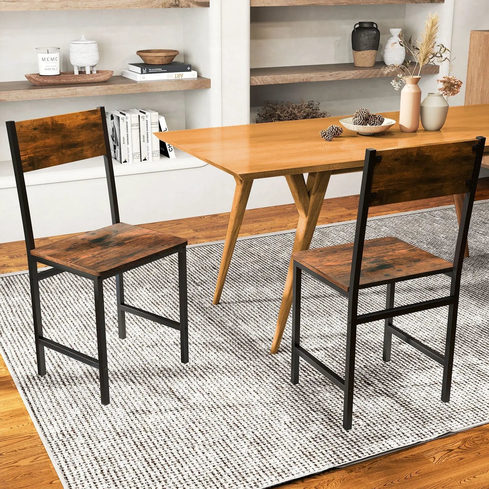 Industrial Kitchen Side Chairs Set of 2 with Metal Legs and Slanted Back-Rustic Brown by DirectDeals