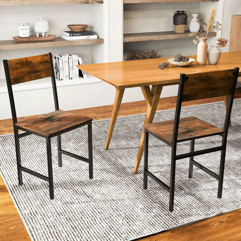 Industrial Kitchen Side Chairs Set of 2 with Metal Legs and Slanted Back-Rustic Brown by DirectDeals